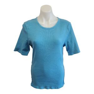 We The Free Picture You Tee Ribbed XL Baby Blue Raw Hem Distressed Short Sleeve